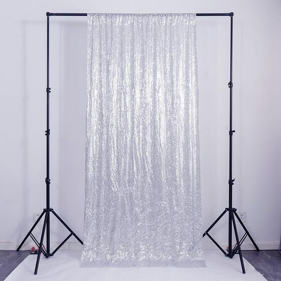 Tende di sfondo per banchetti nuziali in hotel, 120 cm x 240 cm, in tessuto ricamato con paillettes, decorazione per feste (argento)