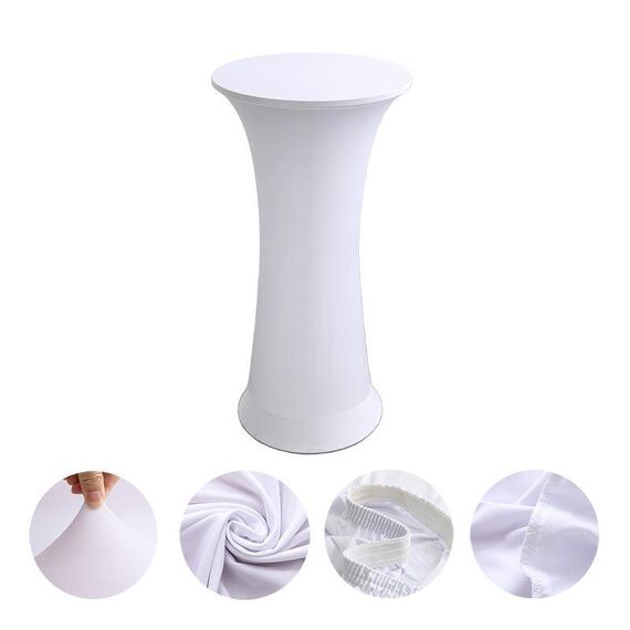 Copertura per tavolo in spandex elastico, decorazione per hotel, matrimoni, cocktail, fondo rotondo, colore: bianco. Dimensioni: 60 cm.