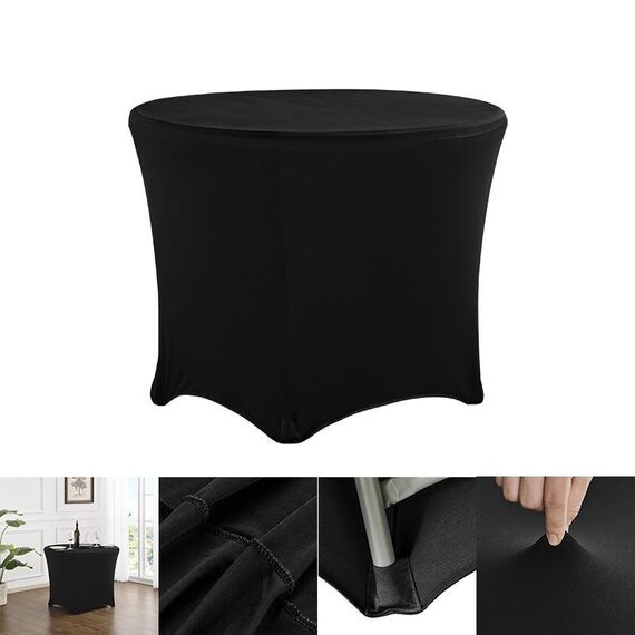 Copritavolo rotondo elasticizzato semplice e moderno per hotel, banchetti nuziali, copritavolo rotondo grande con quattro angoli, dimensioni: 153x75 cm (nero)