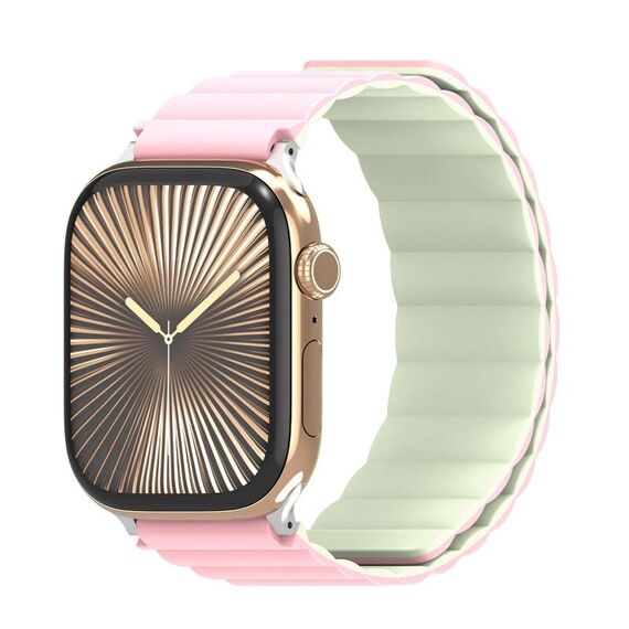 Cinturino magnetico in silicone con inserto cieco bifacciale DUX DUCIS SD Series per Apple Watch da 46 mm / 49 mm / 45 mm / 44 mm (rosa chiaro + verde chiaro)