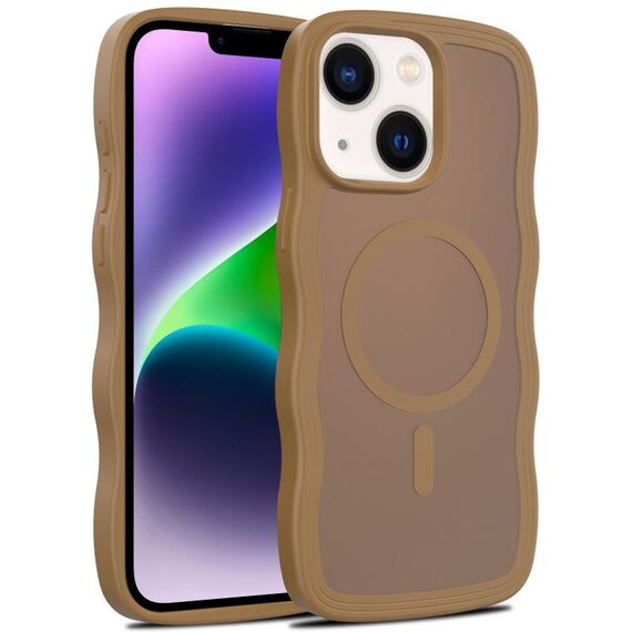 For iPhone 14 Plus Skin Feel Wave Texture MagSafe Phone Case(Brown)