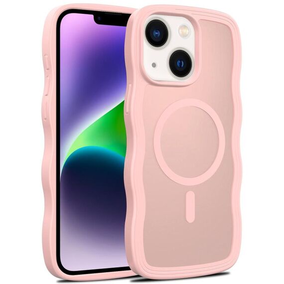 For iPhone 14 Plus Skin Feel Wave Texture MagSafe Phone Case(Pink)