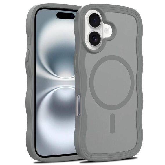 For iPhone 16 Skin Feel Wave Texture MagSafe Phone Case(Grey)