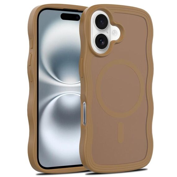 For iPhone 16 Plus Skin Feel Wave Texture MagSafe Phone Case(Brown)