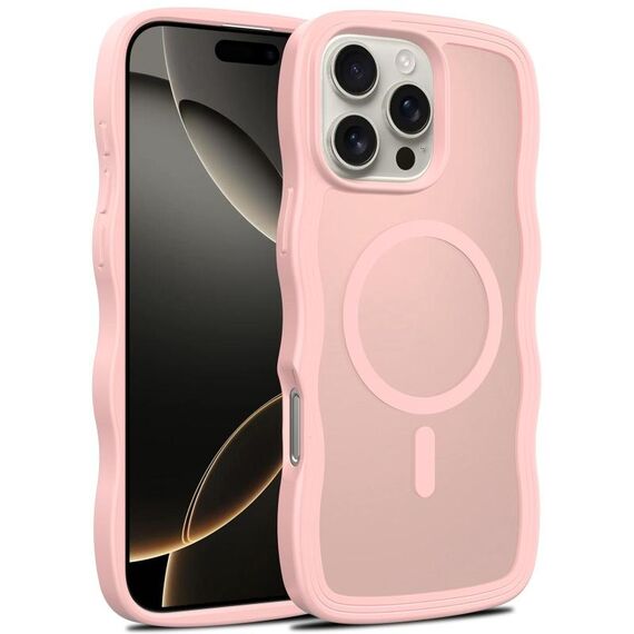 For iPhone 16 Pro Max Skin Feel Wave Texture MagSafe Phone Case(Pink)
