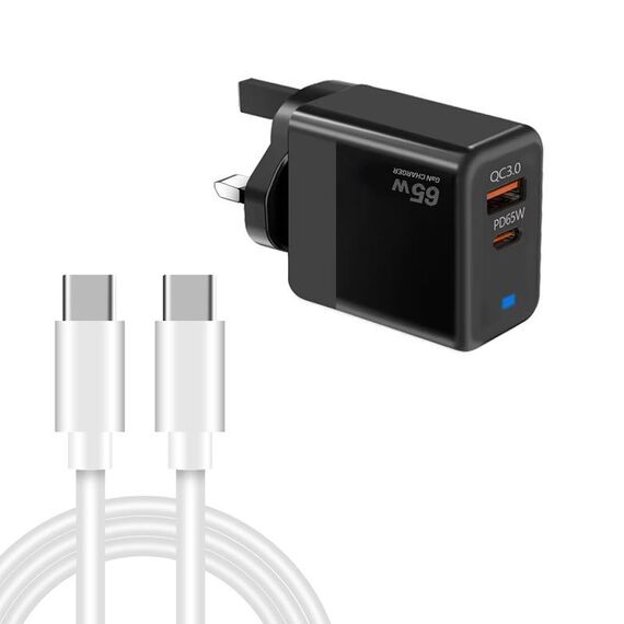 Caricabatterie PD41 GaN PD 45W + USB con cavo dati da tipo C a tipo C, spina USA (nero)