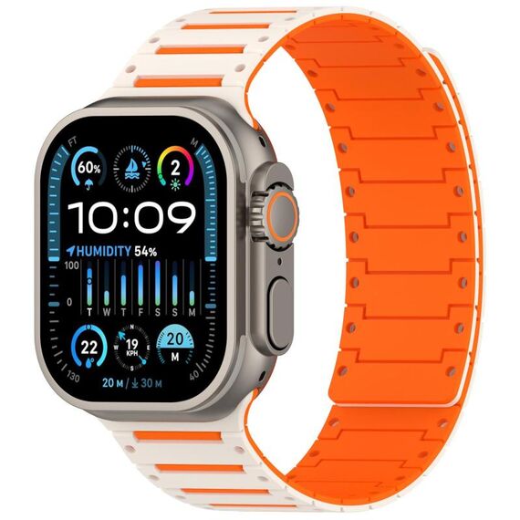 Cinturino magnetico bicolore per Apple Watch da 46 mm / 49 mm / 45 mm / 44 mm, modello Piano, morbido e colorato (arancione chiaro)