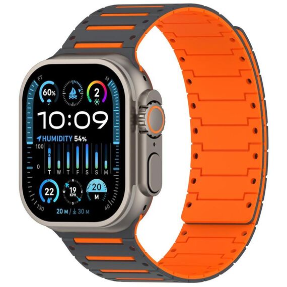 Cinturino magnetico bicolore per Apple Watch da 46 mm / 49 mm / 45 mm / 44 mm, modello Colorful Spirit Piano, morbido (grigio-arancione)