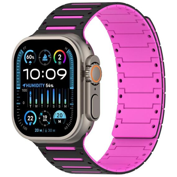 Cinturino magnetico bicolore per Apple Watch da 46 mm / 49 mm / 45 mm / 44 mm, modello Piano, morbido e colorato (nero, rosa, rosa)