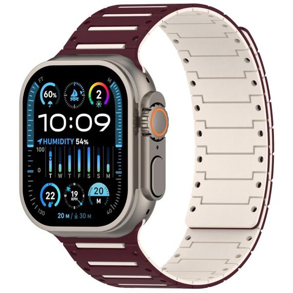 Cinturino magnetico bicolore per Apple Watch da 46 mm / 49 mm / 45 mm / 44 mm, modello Colorful Spirit Piano, morbido (Borgogna Starlight)