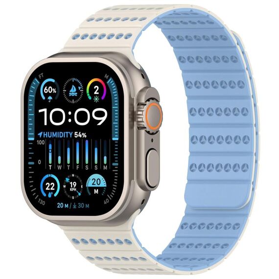 Cinturino magnetico a nido d'ape per Apple Watch da 46 mm / 49 mm / 45 mm / 44 mm (bianco antico, blu nebbia)