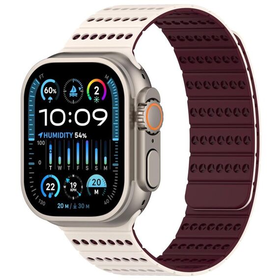 Cinturino magnetico a nido d'ape per Apple Watch da 46 mm / 49 mm / 45 mm / 44 mm (Starlight Burgundy)