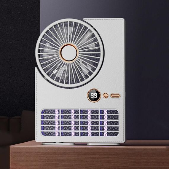 Ventilatore elettrico domestico 2 in 1, lampada anti-zanzare, ventilatore da tavolo digitale a LED, colore: bianco con spina