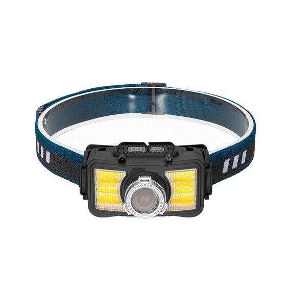 E-SMARTER W6100A Mini lampada frontale a LED con sensore d'onda COB, lampada frontale luminosa per pesca e avventure all'aperto (nera)