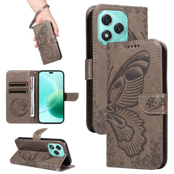 For Honor 400 Lite Swallowtail Butterfly Embossed Leather Phone Case(Grey)