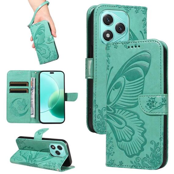For Honor 400 Lite Swallowtail Butterfly Embossed Leather Phone Case(Green)