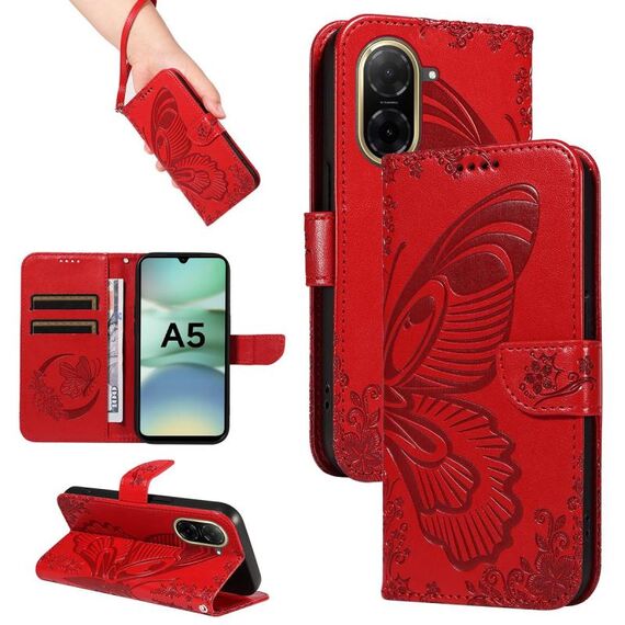 For Redmi A5 4G 173.3mm Swallowtail Butterfly Embossed Leather Phone Case(Red)