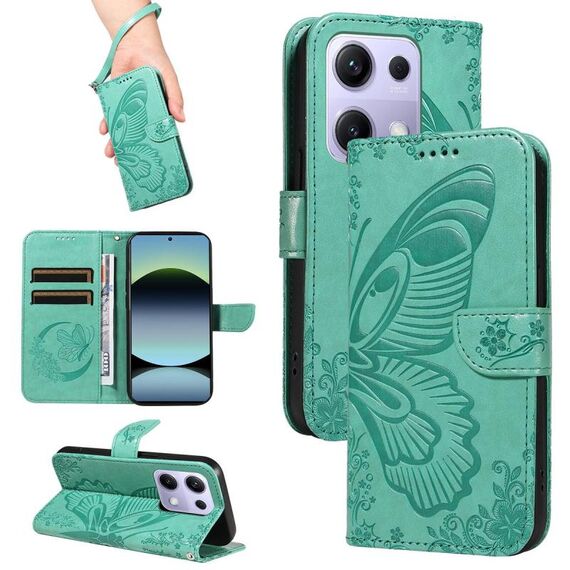 For Redmi Note 14S 4G / Note 13 Pro 4G Swallowtail Butterfly Embossed Leather Phone Case(Green)