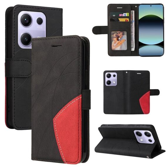 For Redmi Note 14S 4G / Note 13 Pro 4G Dual-color Splicing Flip Leather Phone Case(Black)