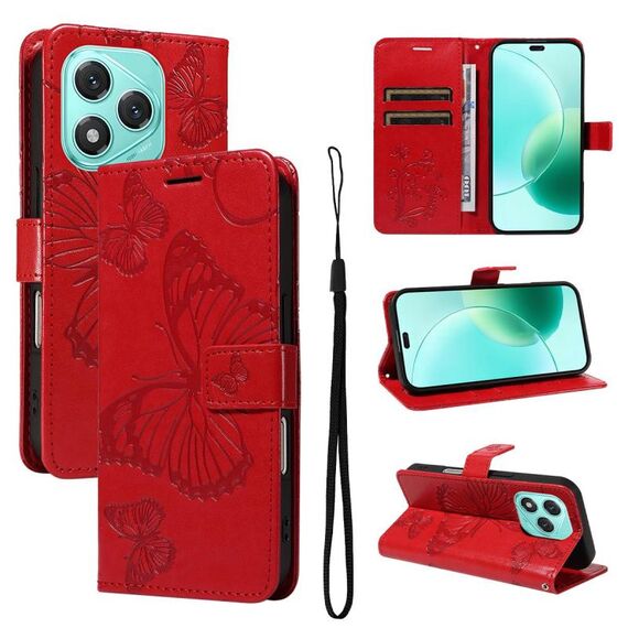 For Honor 400 Lite 3D Butterfly Embossed Pattern Flip Leather Phone Case(Red)