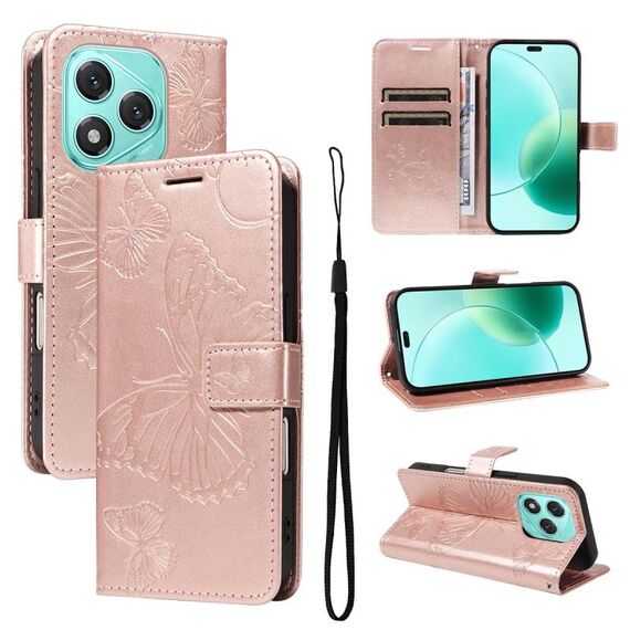For Honor 400 Lite 3D Butterfly Embossed Pattern Flip Leather Phone Case(Rose Gold)