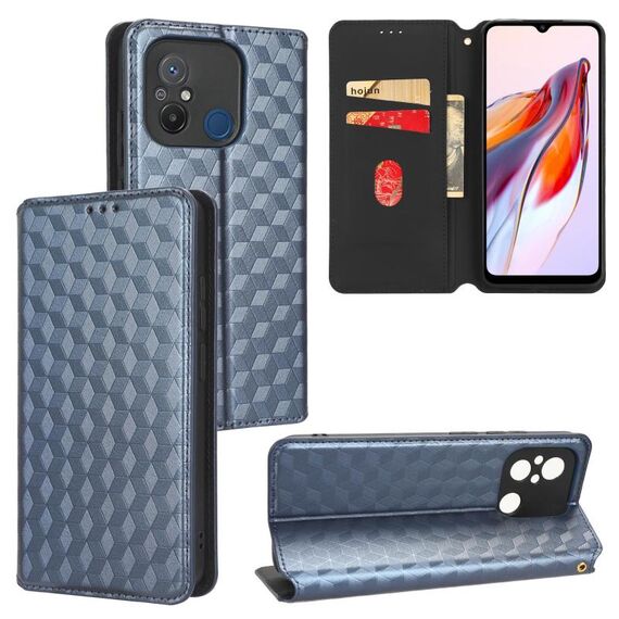 For Redmi 12C / 11A 4G Cubic Grid Texture Flip Leather Phone Case(Blue)