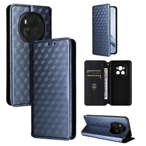 For Honor Magic6 5G Cubic Grid Texture Flip Leather Phone Case(Blue)
