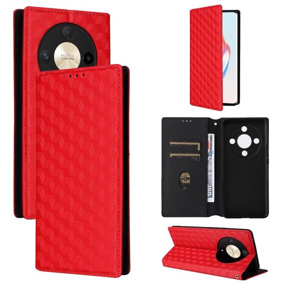 For Honor Magic6 Lite 5G / X9b 5G Cubic Grid Texture Flip Leather Phone Case(Red)