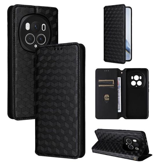 For Honor Magic6 Pro 5G Cubic Grid Texture Flip Leather Phone Case(Black)