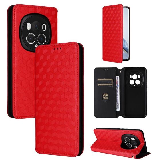 For Honor Magic6 Pro 5G Cubic Grid Texture Flip Leather Phone Case(Red)