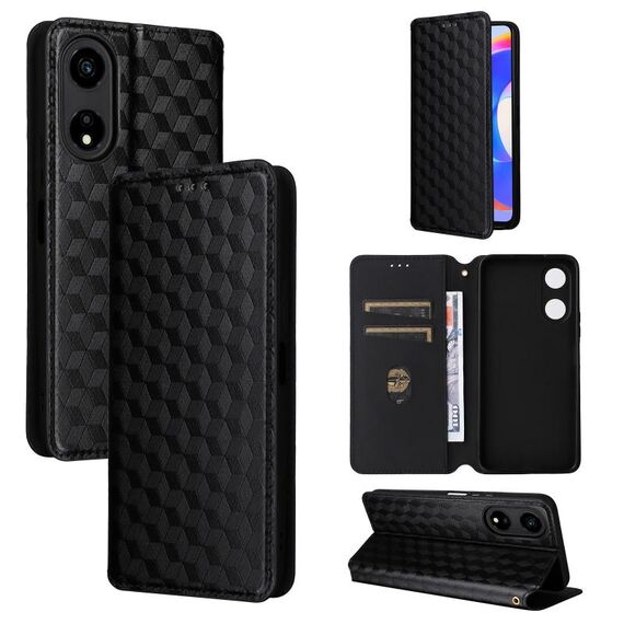 For Honor X5 Plus Cubic Grid Texture Flip Leather Phone Case(Black)