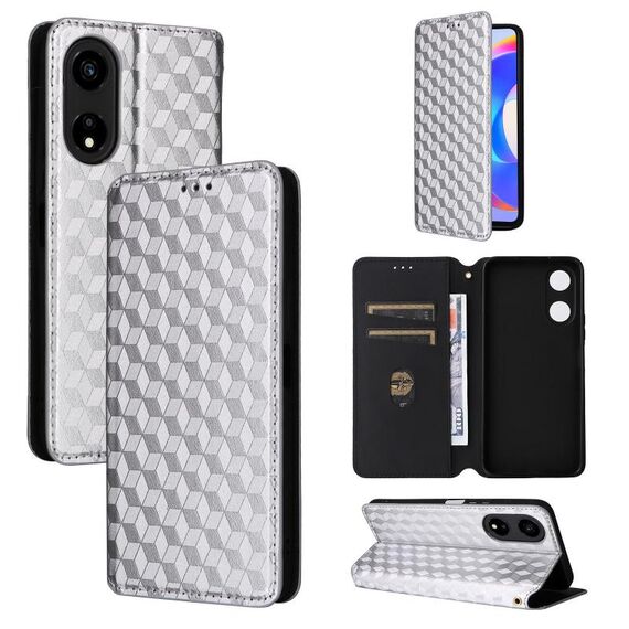 For Honor X5 Plus Cubic Grid Texture Flip Leather Phone Case(Silver)