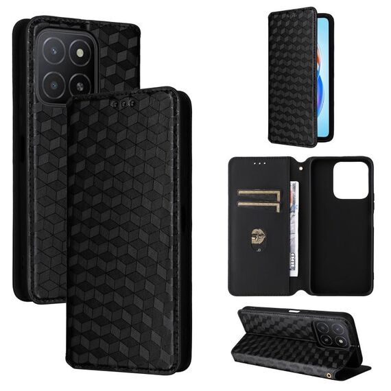 For Honor X5b / X5b Plus Cubic Grid Texture Flip Leather Phone Case(Black)