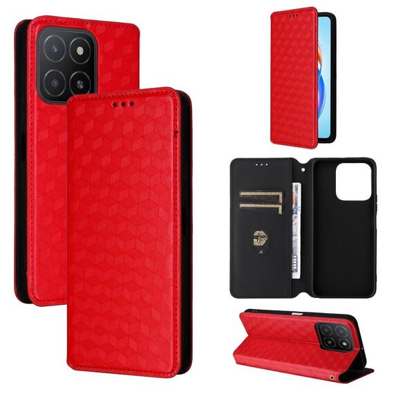 For Honor X5b / X5b Plus Cubic Grid Texture Flip Leather Phone Case(Red)