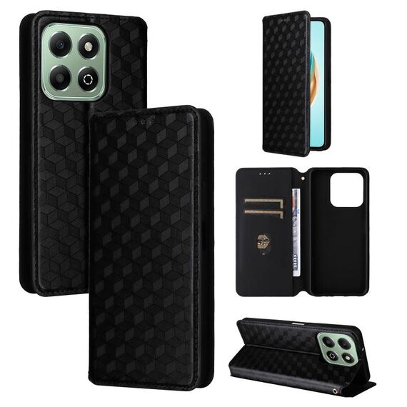 For Honor X6b 4G Cubic Grid Texture Flip Leather Phone Case(Black)