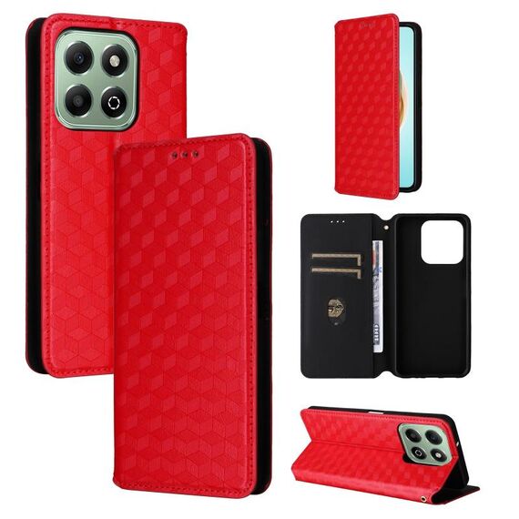 For Honor X6b 4G Cubic Grid Texture Flip Leather Phone Case(Red)