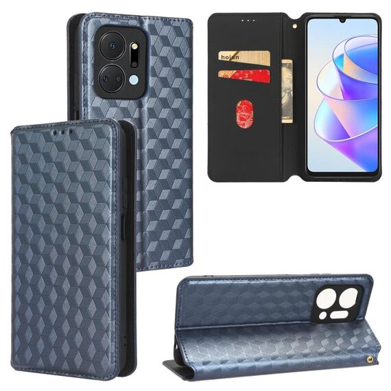 For Honor X7a Cubic Grid Texture Flip Leather Phone Case(Blue)