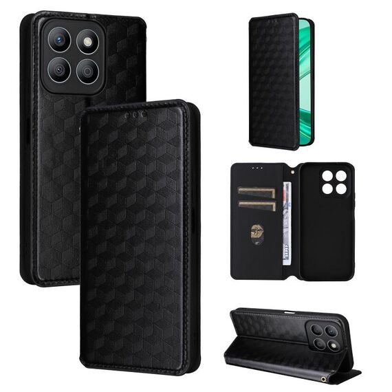For Honor X8c 4G Cubic Grid Texture Flip Leather Phone Case(Black)