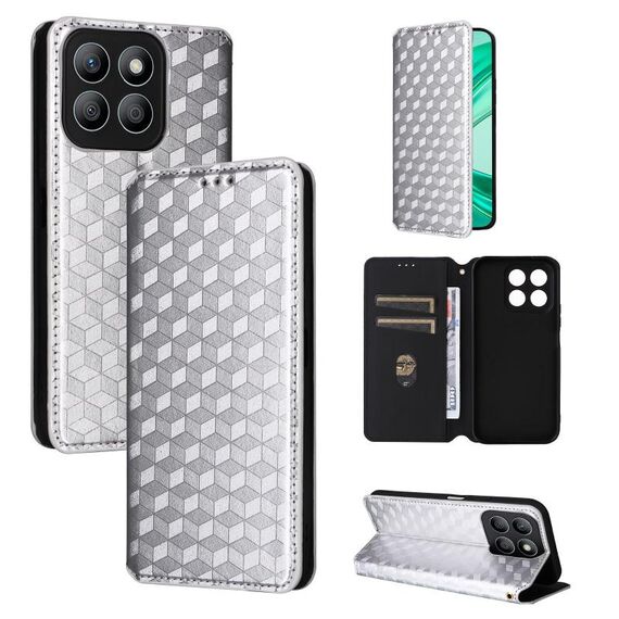 For Honor X8c 4G Cubic Grid Texture Flip Leather Phone Case(Silver)