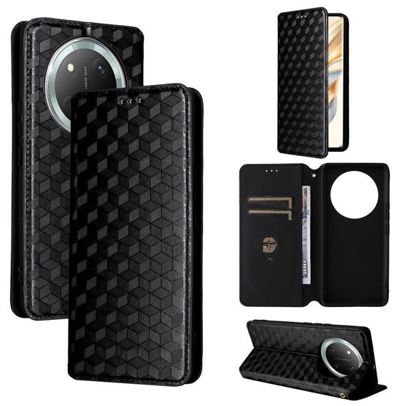 For Honor X60 Pro 5G / X9c 5G Cubic Grid Texture Flip Leather Phone Case(Black)
