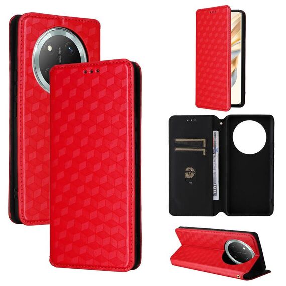 For Honor X60 Pro 5G / X9c 5G Cubic Grid Texture Flip Leather Phone Case(Red)
