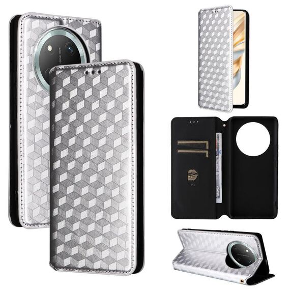 For Honor X60 Pro 5G / X9c 5G Cubic Grid Texture Flip Leather Phone Case(Silver)