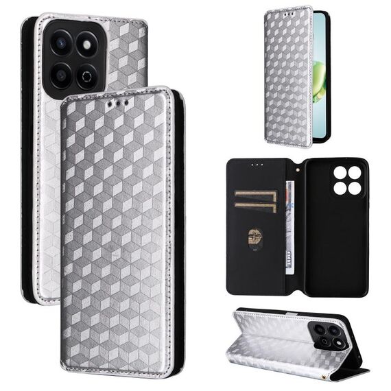 For Honor Play 60 Plus Cubic Grid Texture Flip Leather Phone Case(Silver)