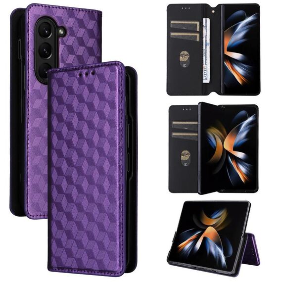 For Samsung Galaxy Z Fold6 Cubic Grid Texture Flip Leather Phone Case(Purple)