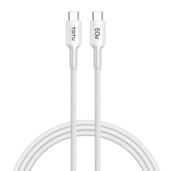 Cavo dati intrecciato TOTU CB-20-CC da 60 W USB-C/Tipo-C a cristalli di tipo-C, lunghezza: 1,2 m (bianco)