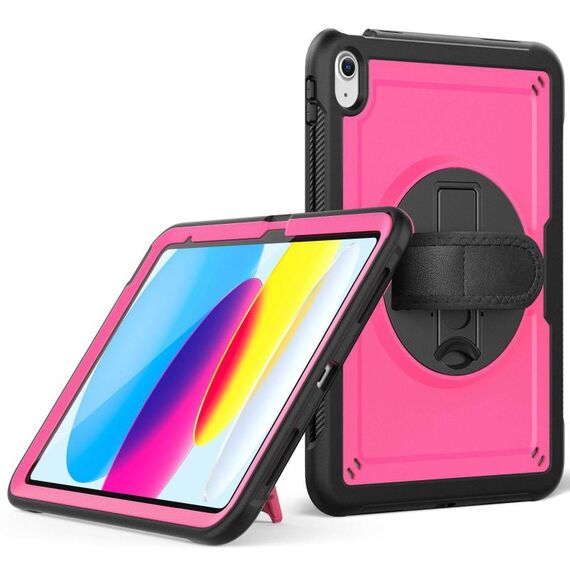 For iPad 2025 / 2022 Honeycomb Hand Grip Turntable Stand Tablet Case(Rose Red)