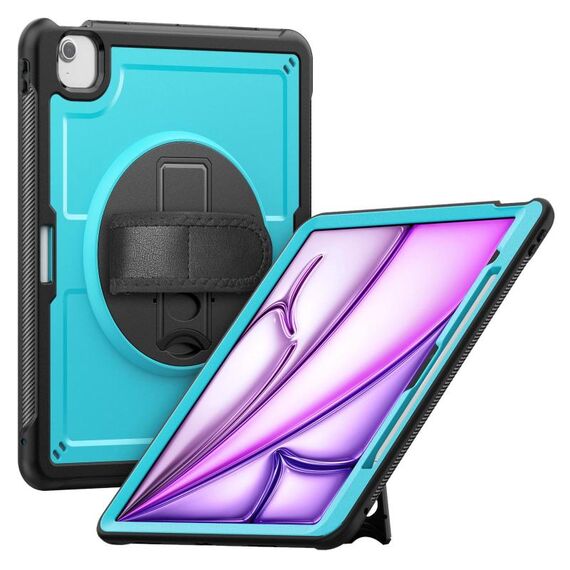 For iPad Air 13 2025 / 2024 Honeycomb Hand Grip Turntable Stand Tablet Case(Light Blue)