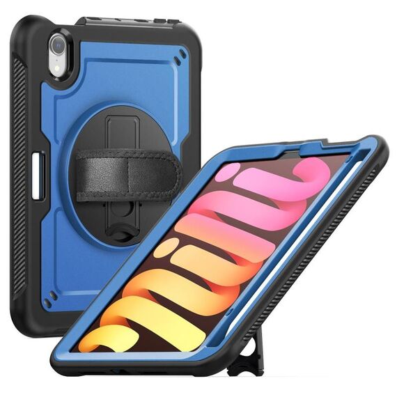 For iPad mini 2024 / mini 6 Honeycomb Hand Grip Turntable Stand Tablet Case(Navy Blue)