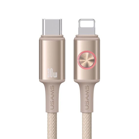 Cavo dati USAMS SJ753 da 30 W tipo C a 8 pin in lega di alluminio con luce colorata, lunghezza: 1,2 m (oro)