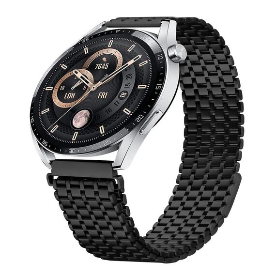 Cinturino per orologio in acciaio inossidabile con fibbia magnetica a nove grani da 22 mm (nero)